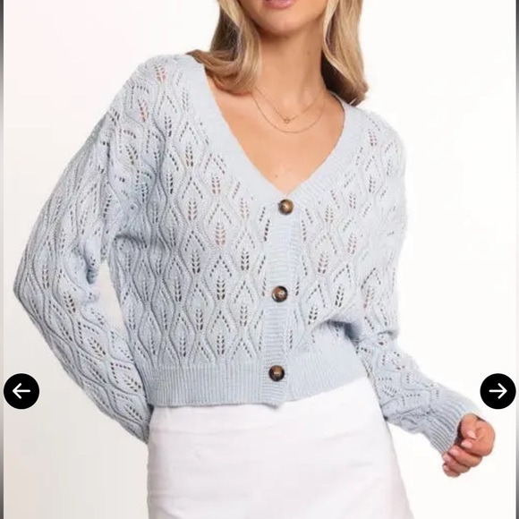 Petal & Pup Sweaters - NWOT Petal & Pup Ellen Openwork Knit Cardigan Medium Pale Blue Coastal Grandma